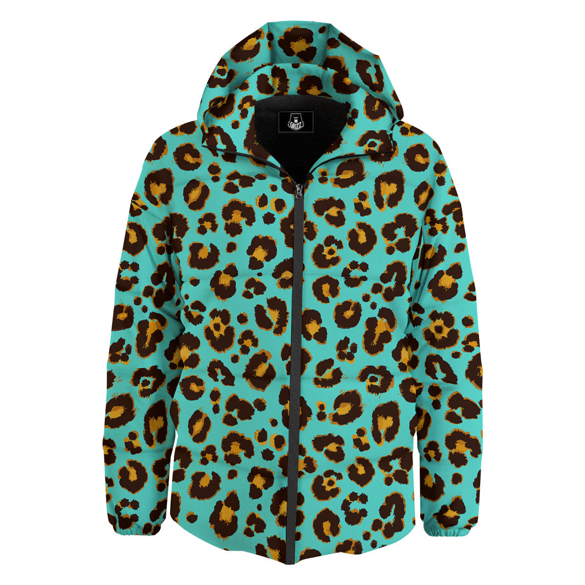 Leopard Turquoise Print Pattern Down Jacket-grizzshop