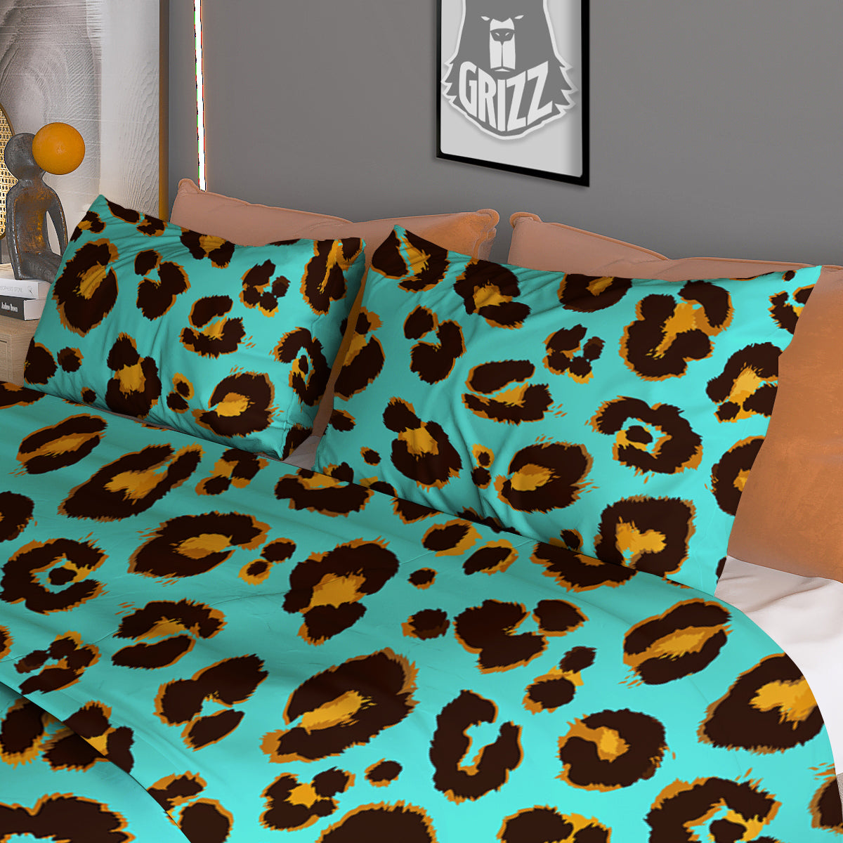 Leopard Turquoise Print Pattern Duvet Cover Bedding Set