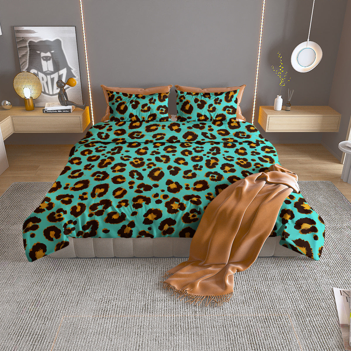 Leopard Turquoise Print Pattern Duvet Cover Bedding Set
