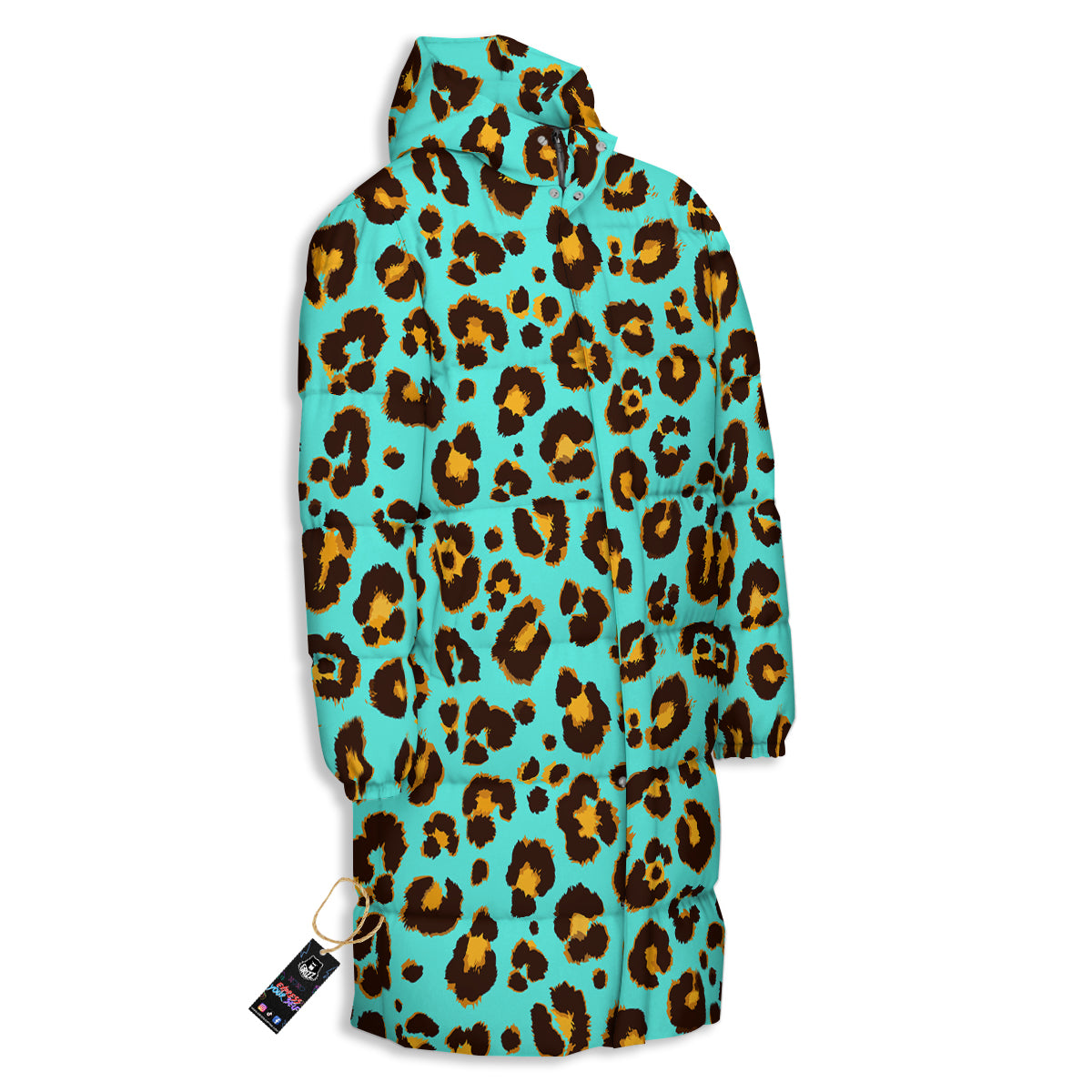 Leopard Turquoise Print Pattern Long Down Jacket-grizzshop