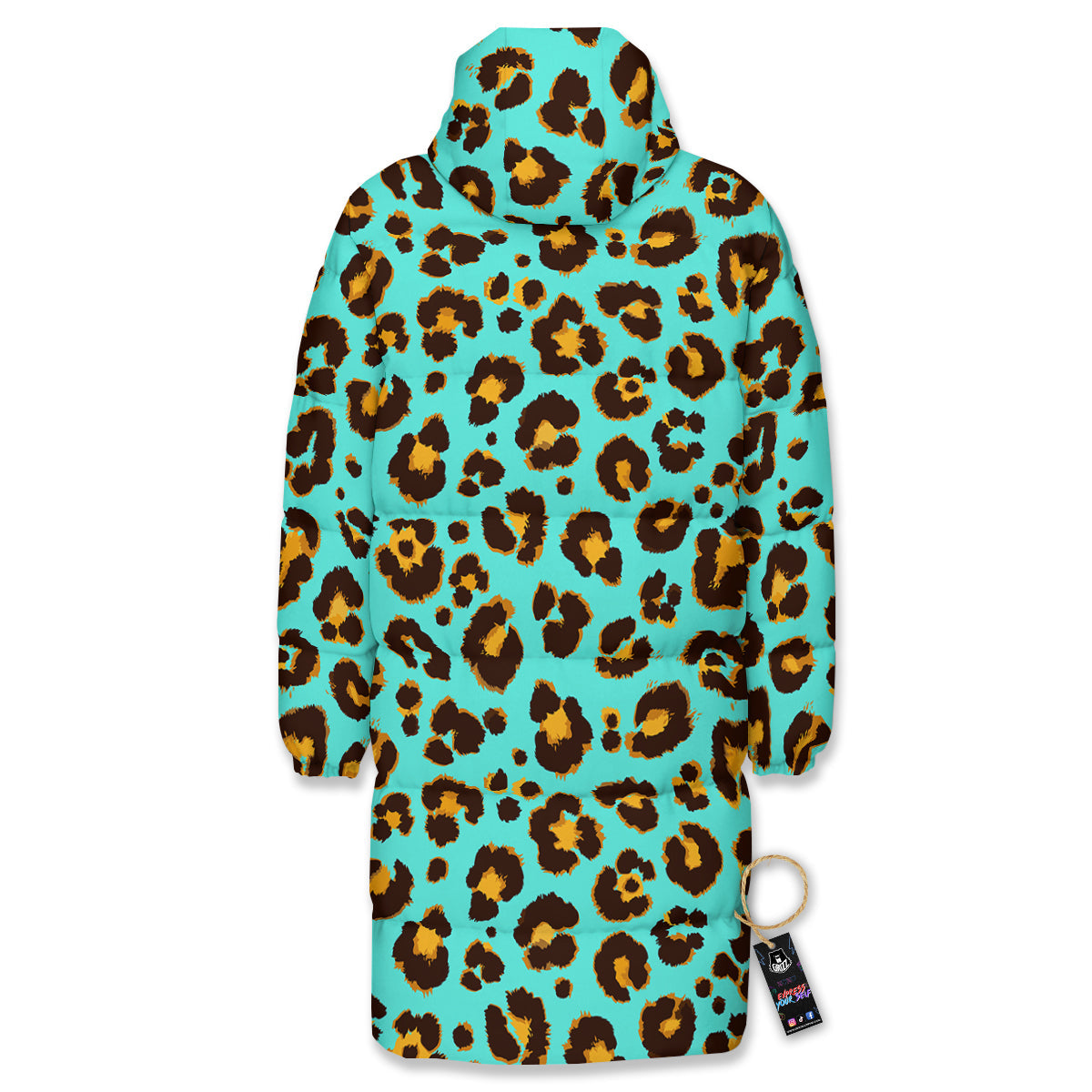 Leopard Turquoise Print Pattern Long Down Jacket-grizzshop