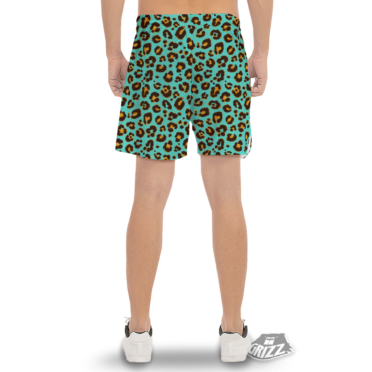Leopard Turquoise Print Pattern Men's Gym Shorts-grizzshop