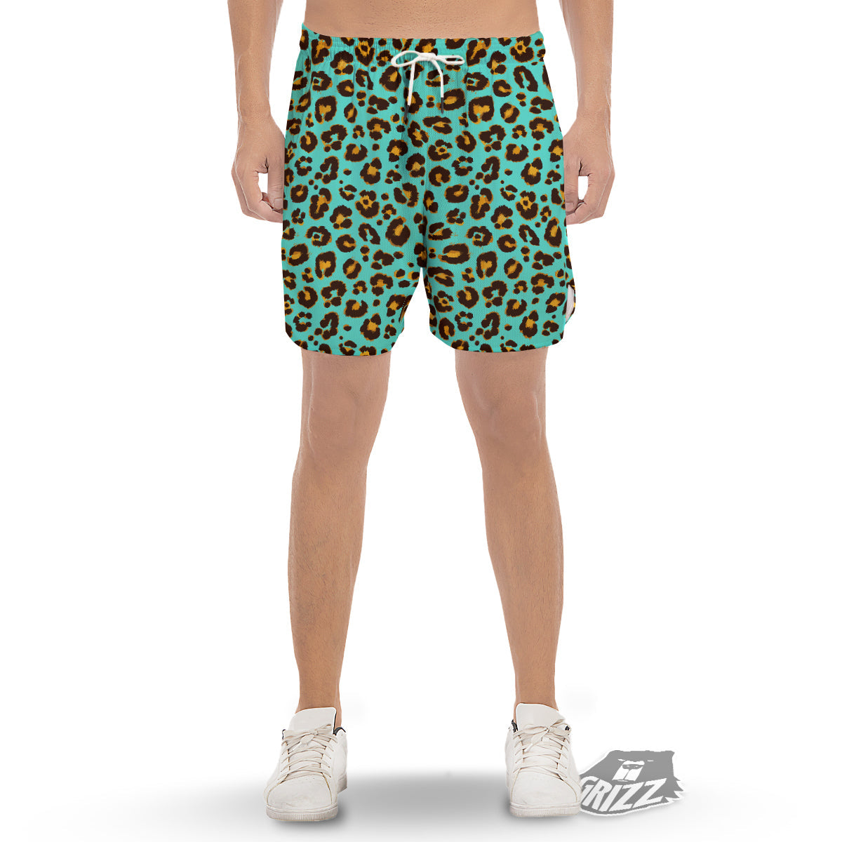 Leopard Turquoise Print Pattern Men's Gym Shorts-grizzshop