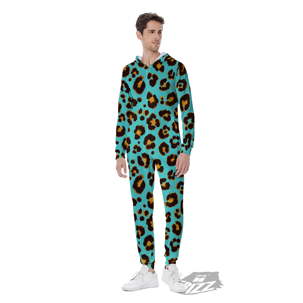 Leopard Turquoise Print Pattern Men's Jumpsuit-grizzshop