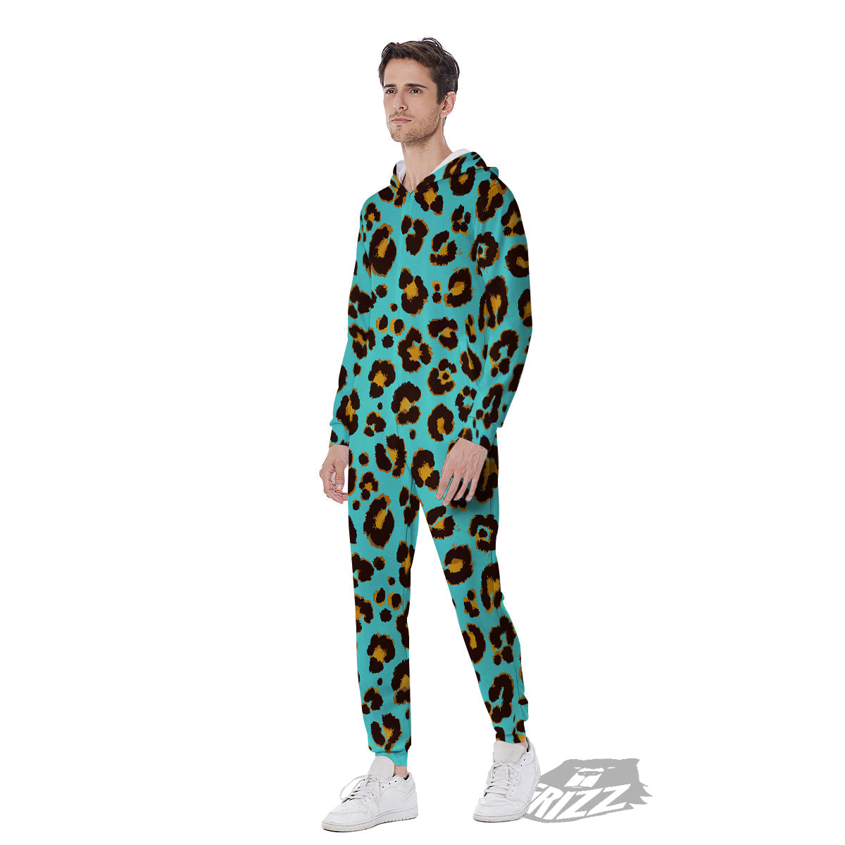 Leopard Turquoise Print Pattern Men's Jumpsuit-grizzshop