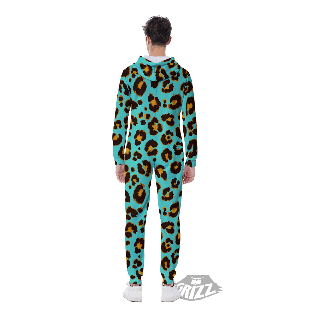 Leopard Turquoise Print Pattern Men's Jumpsuit-grizzshop