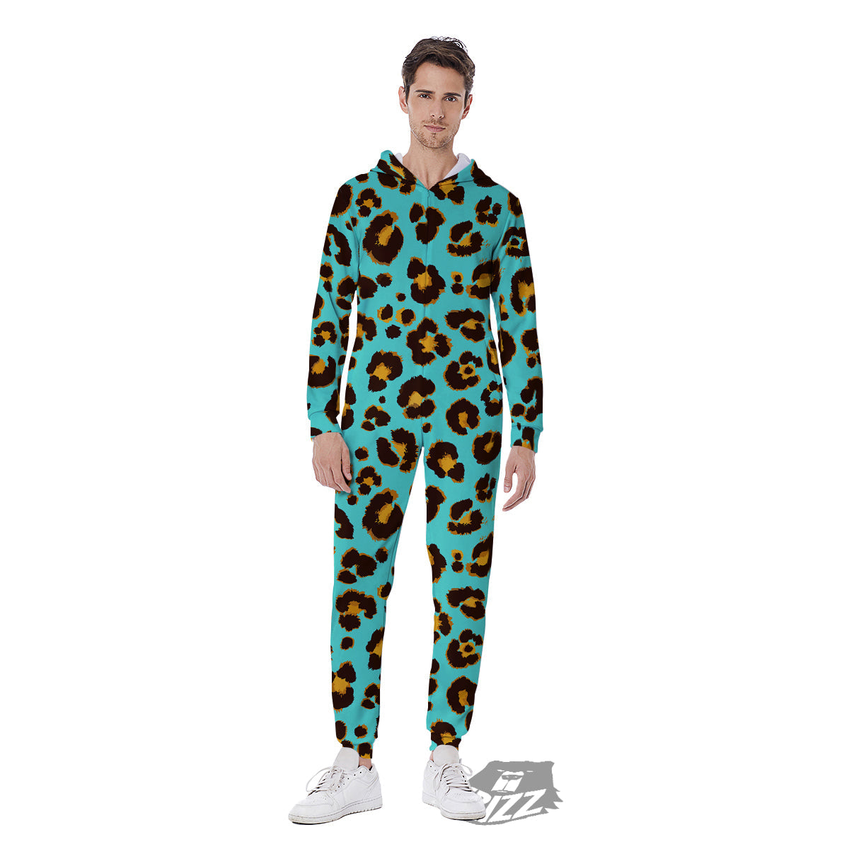 Leopard Turquoise Print Pattern Men's Jumpsuit-grizzshop