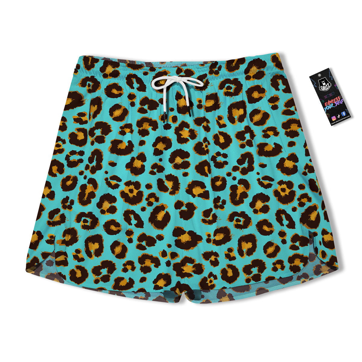 Leopard Turquoise Print Pattern Men's Running Shorts-grizzshop