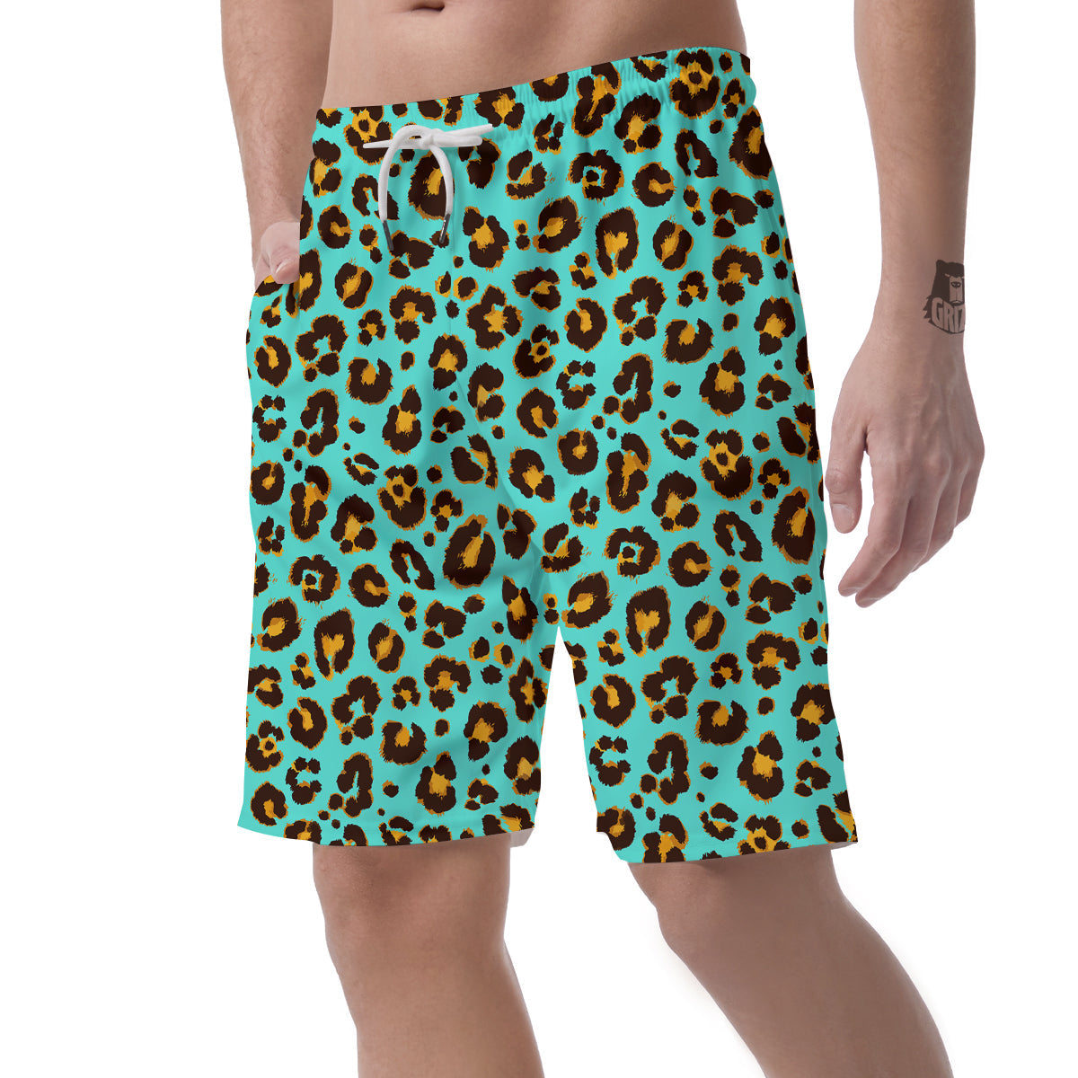 Leopard Turquoise Print Pattern Men's Shorts-grizzshop