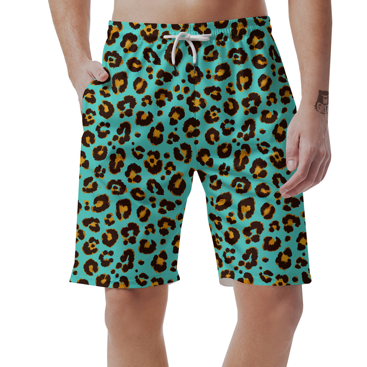 Leopard Turquoise Print Pattern Men's Shorts-grizzshop