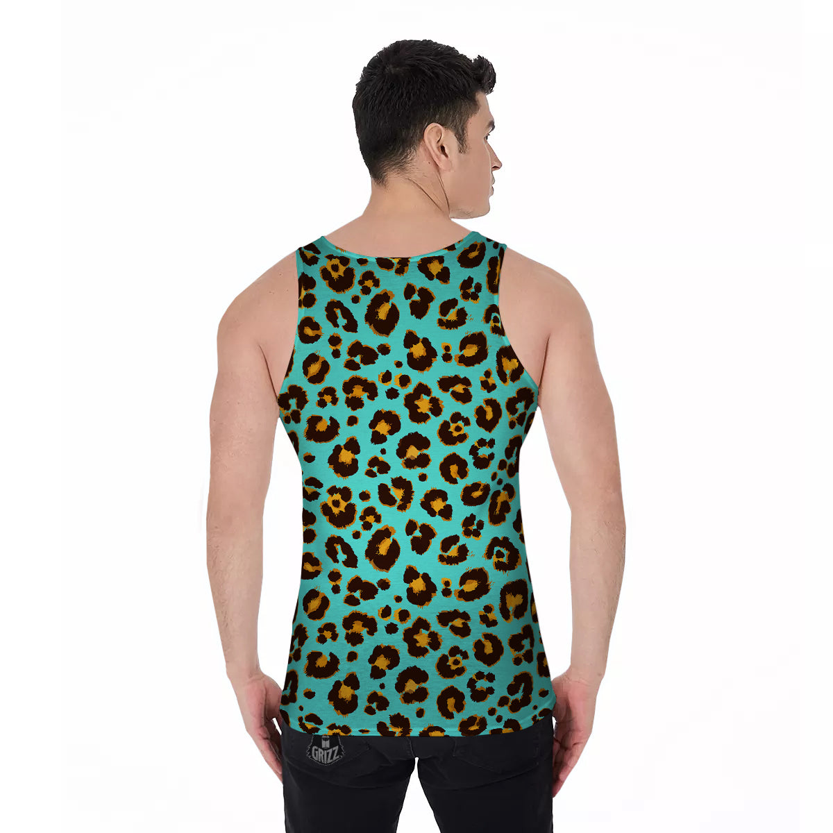 Leopard Turquoise Print Pattern Men's Tank Top-grizzshop