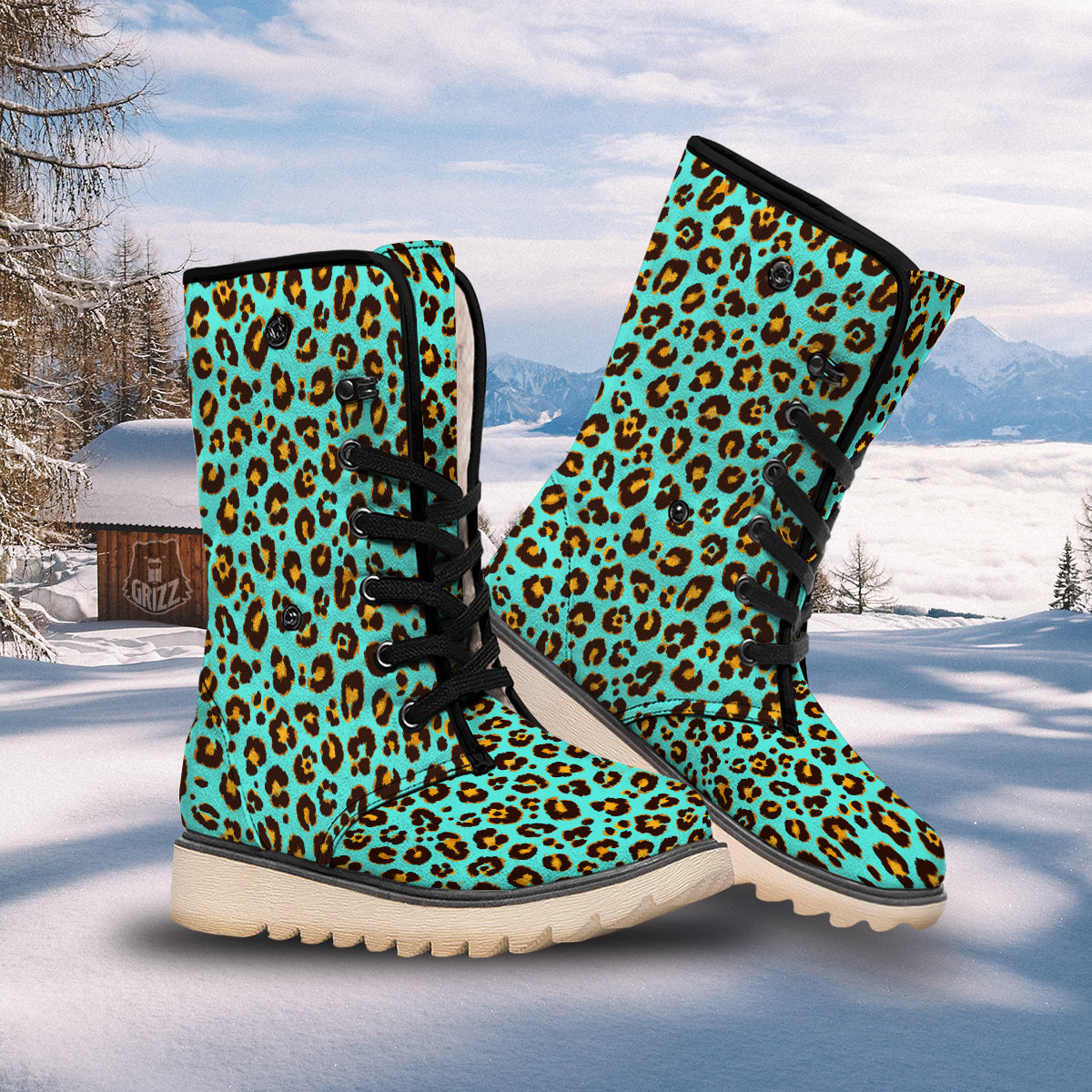 Leopard Turquoise Print Pattern Snow Boots-grizzshop