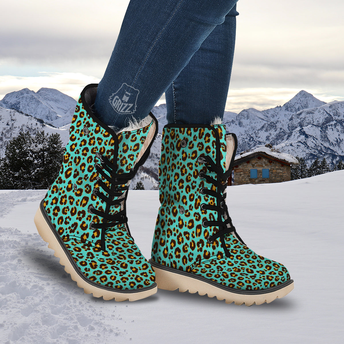 Leopard Turquoise Print Pattern Snow Boots-grizzshop