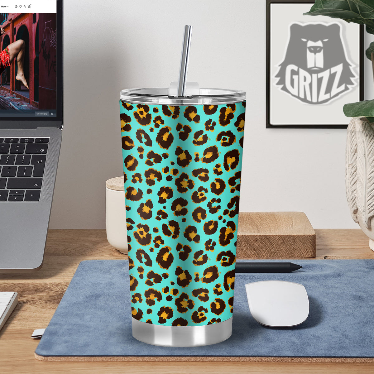 Leopard Turquoise Print Pattern Tumbler-grizzshop