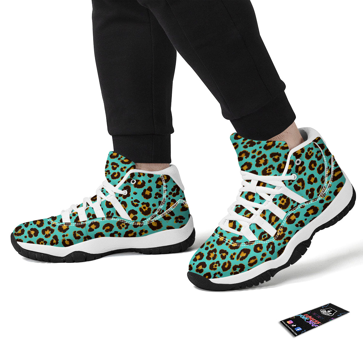 Leopard Turquoise Print Pattern White Bball Shoes-grizzshop