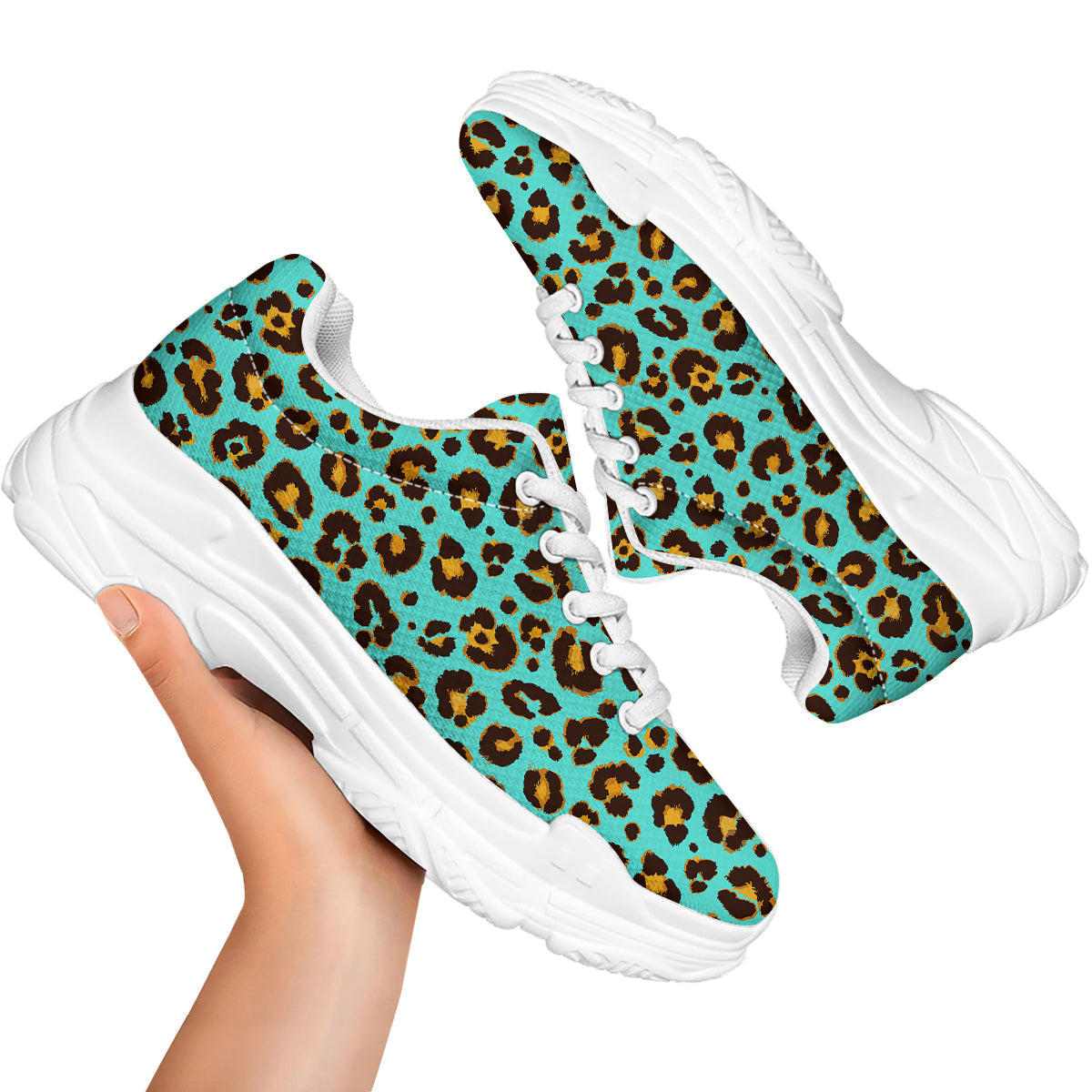 Leopard Turquoise Print Pattern White Chunky Shoes-grizzshop