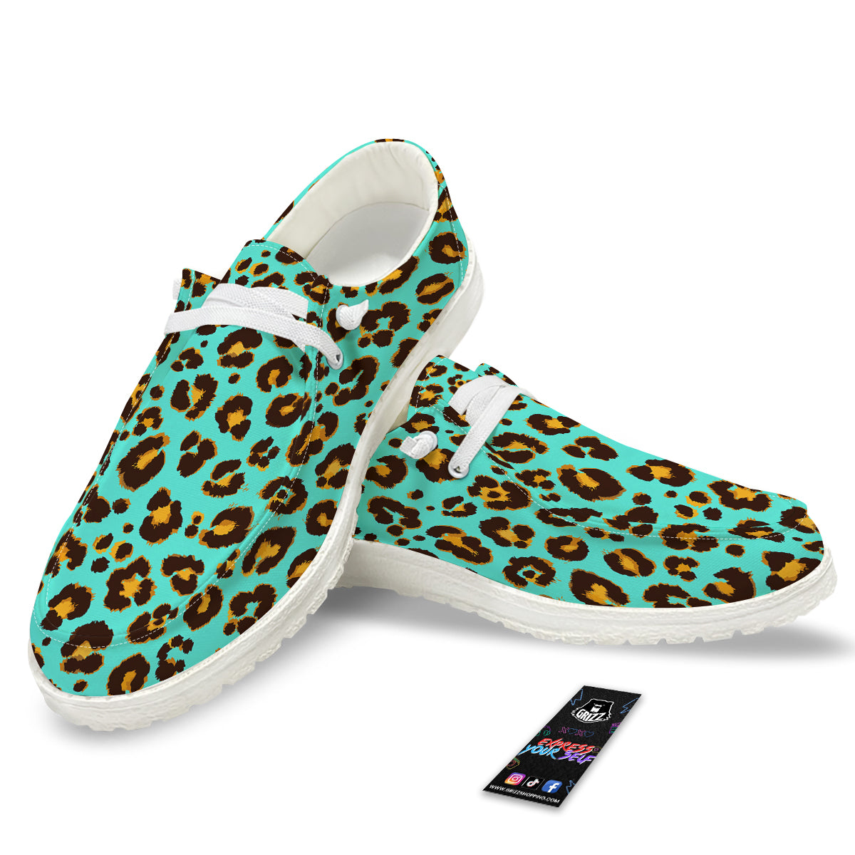 Leopard Turquoise Print Pattern White Loafers-grizzshop