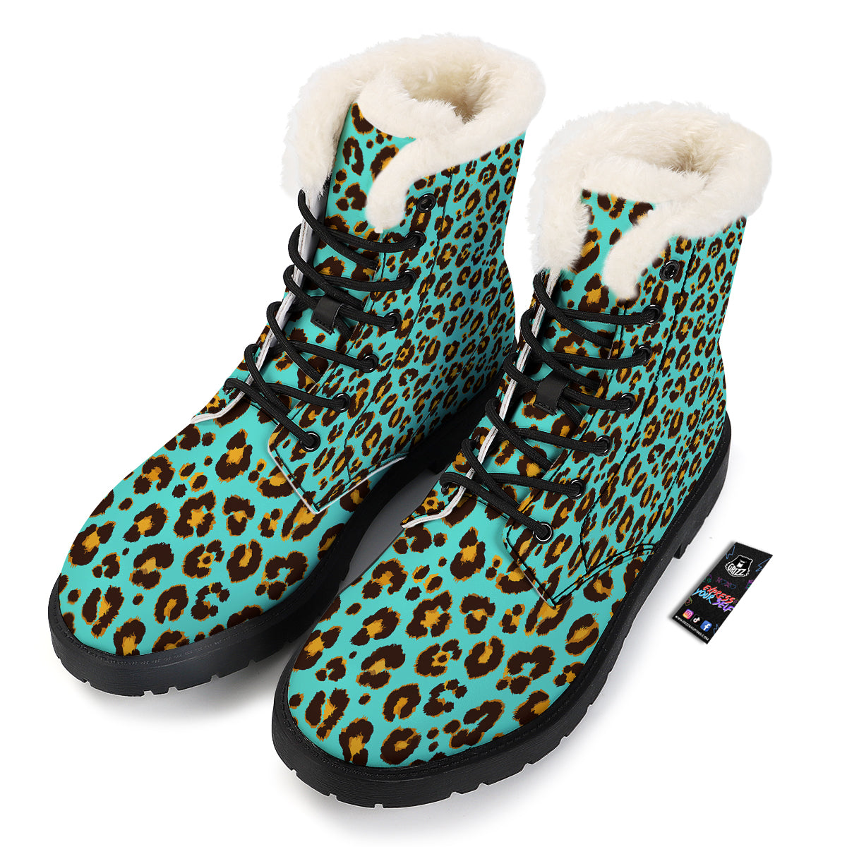 Leopard Turquoise Print Pattern Winter Boots-grizzshop