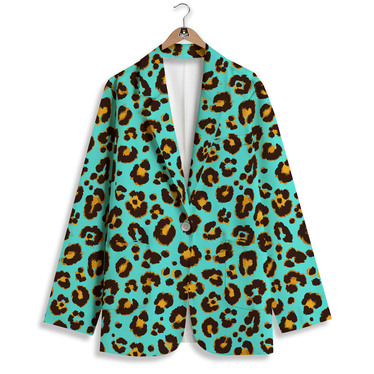 Leopard Turquoise Print Pattern Women's Blazer-grizzshop