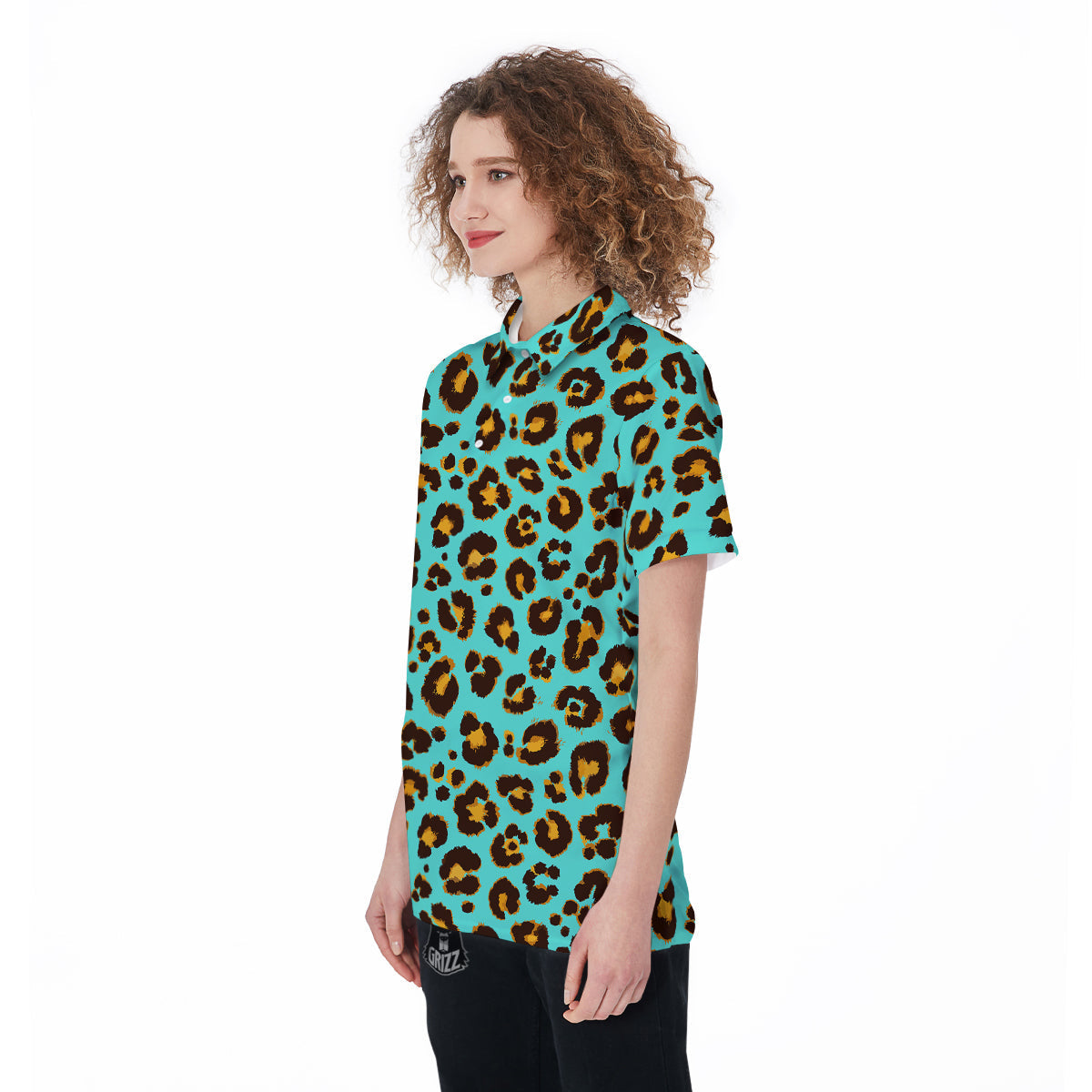 Leopard Turquoise Print Pattern Women's Golf Shirts-grizzshop