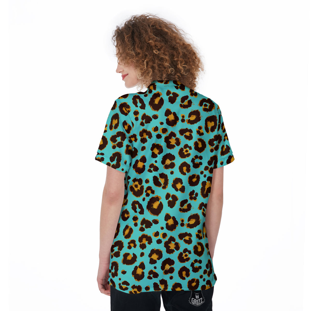Leopard Turquoise Print Pattern Women's Golf Shirts-grizzshop