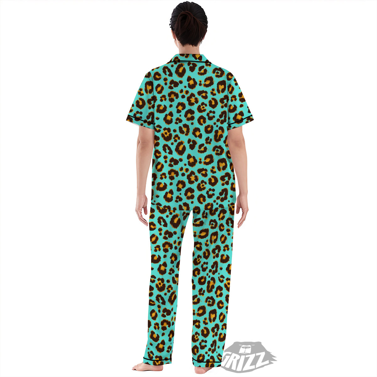 Leopard Turquoise Print Pattern Women's Pajamas Set-grizzshop