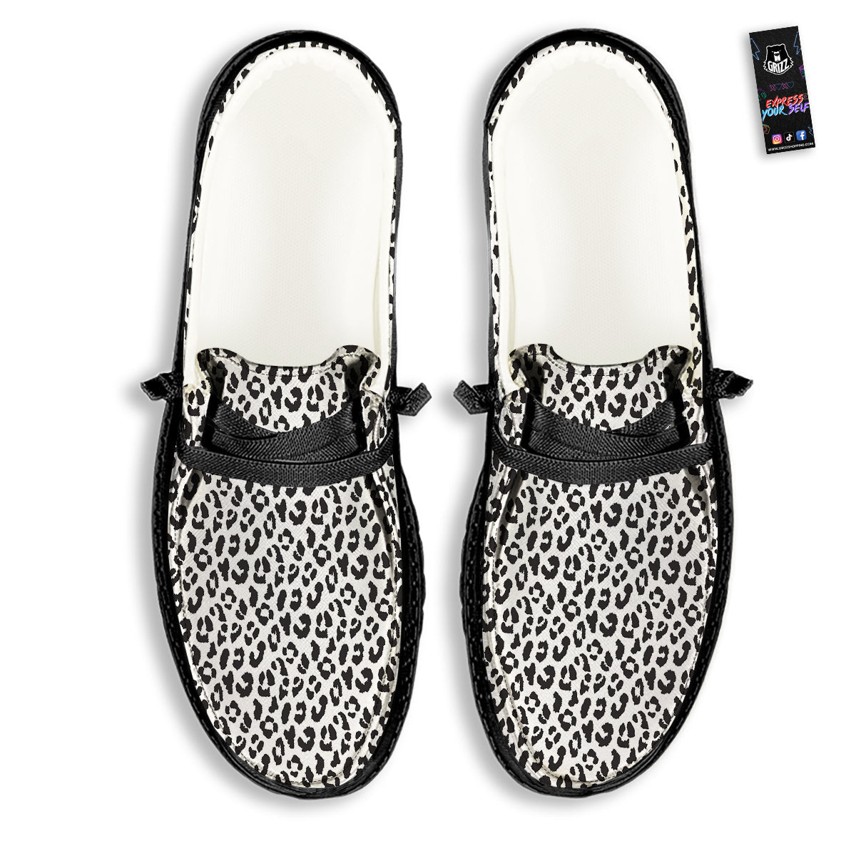 Leopard White Print Pattern Black Loafers-grizzshop
