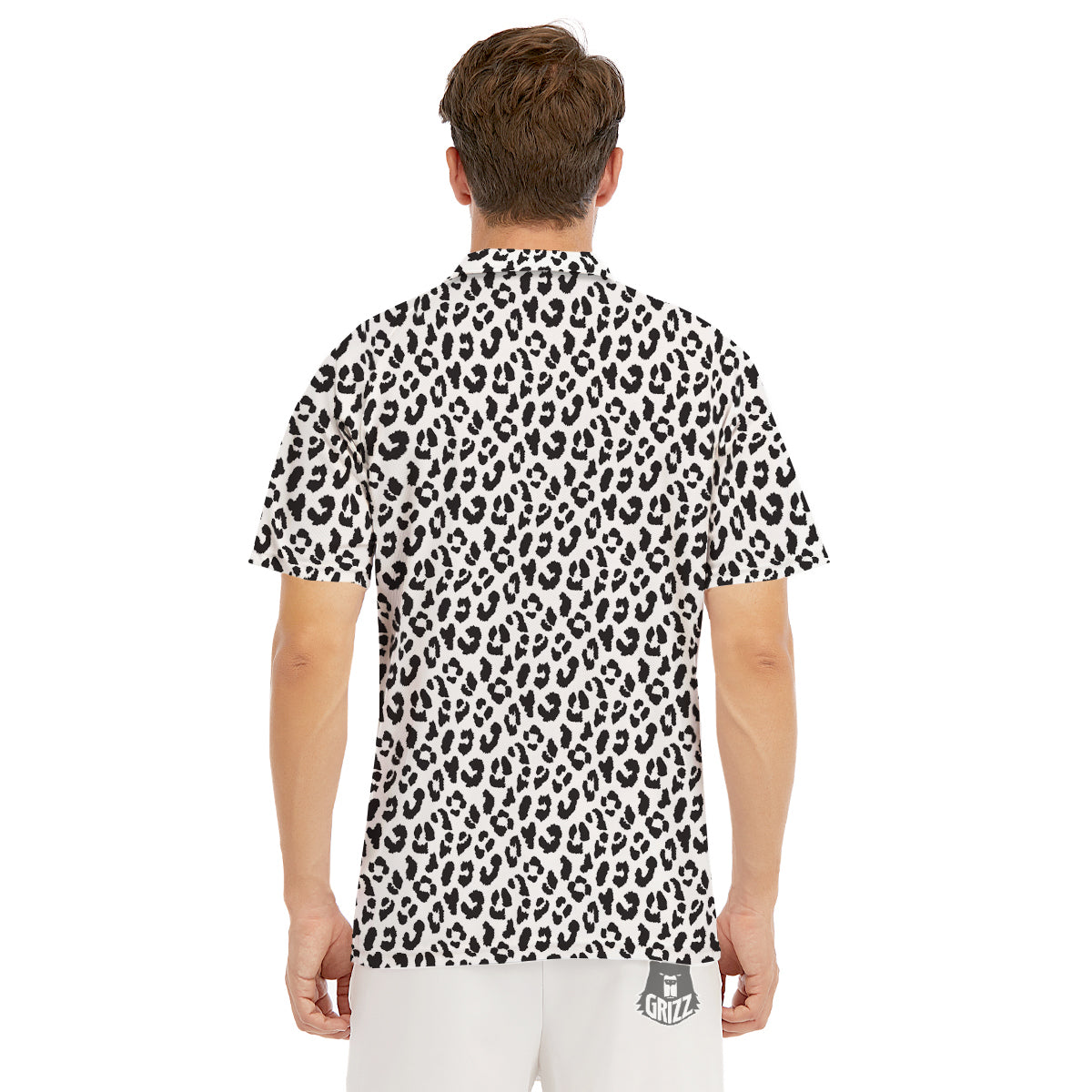 Leopard White Print Pattern Men's Golf Shirts-grizzshop