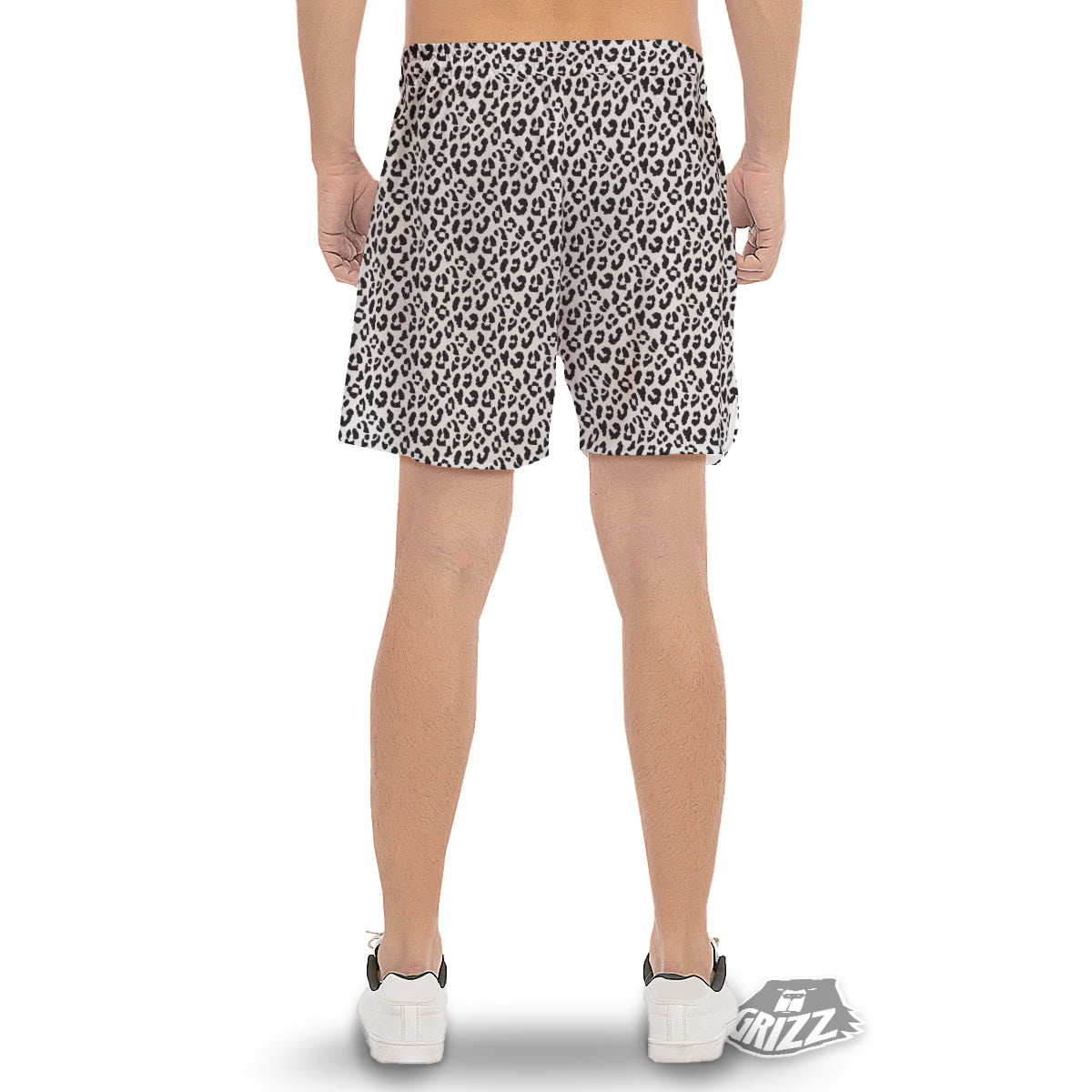 Leopard White Print Pattern Men's Gym Shorts-grizzshop
