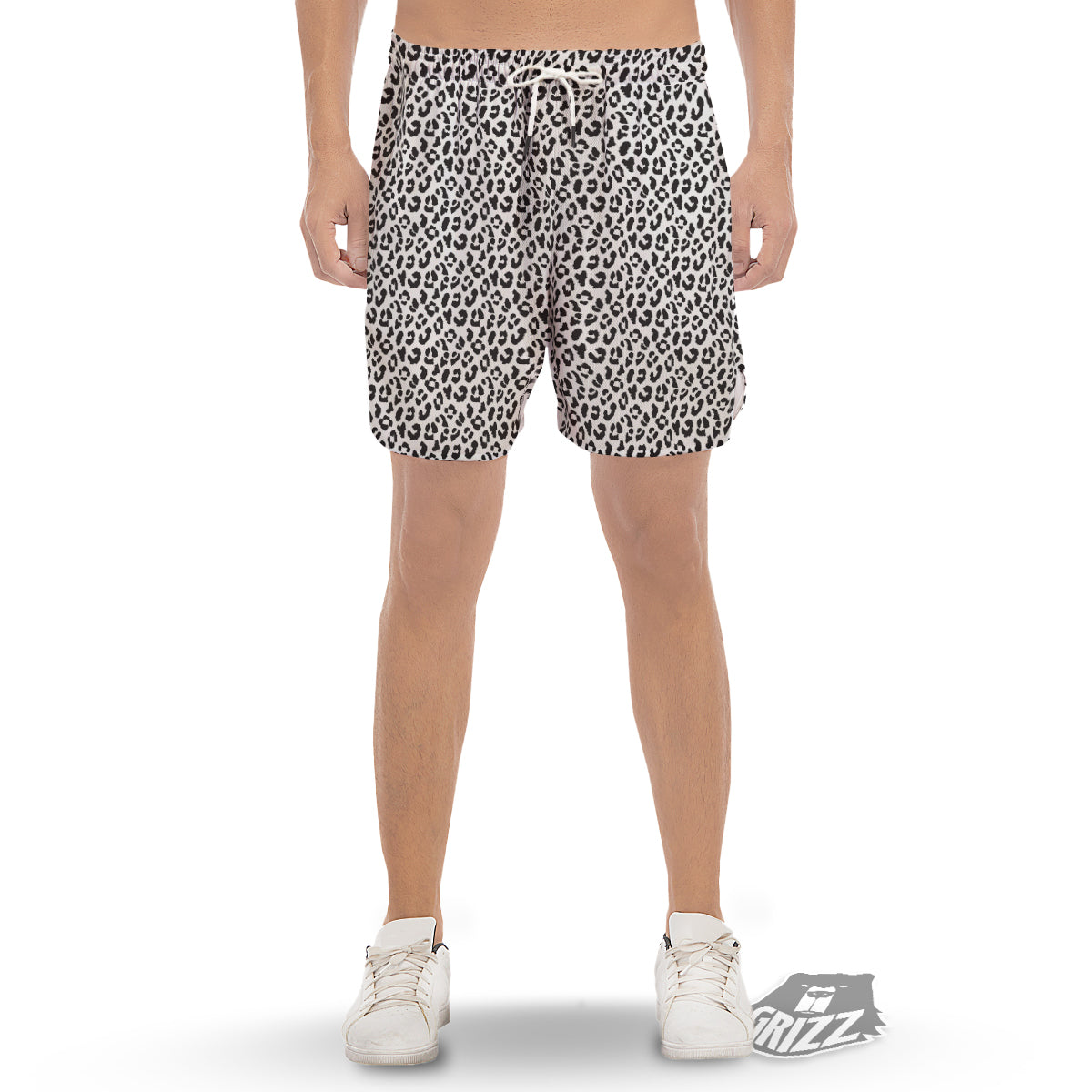 Leopard White Print Pattern Men's Gym Shorts-grizzshop
