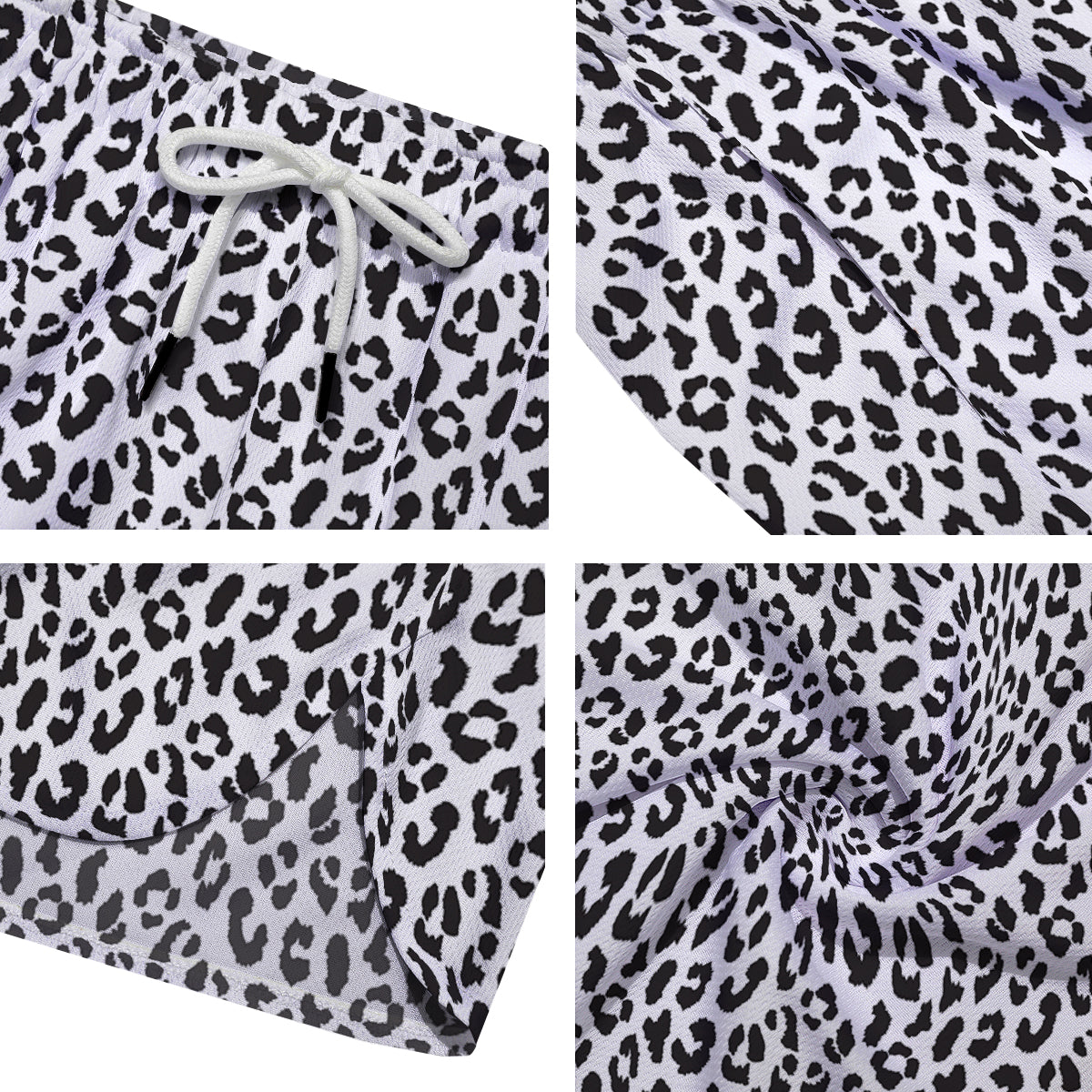 Leopard White Print Pattern Men's Running Shorts-grizzshop