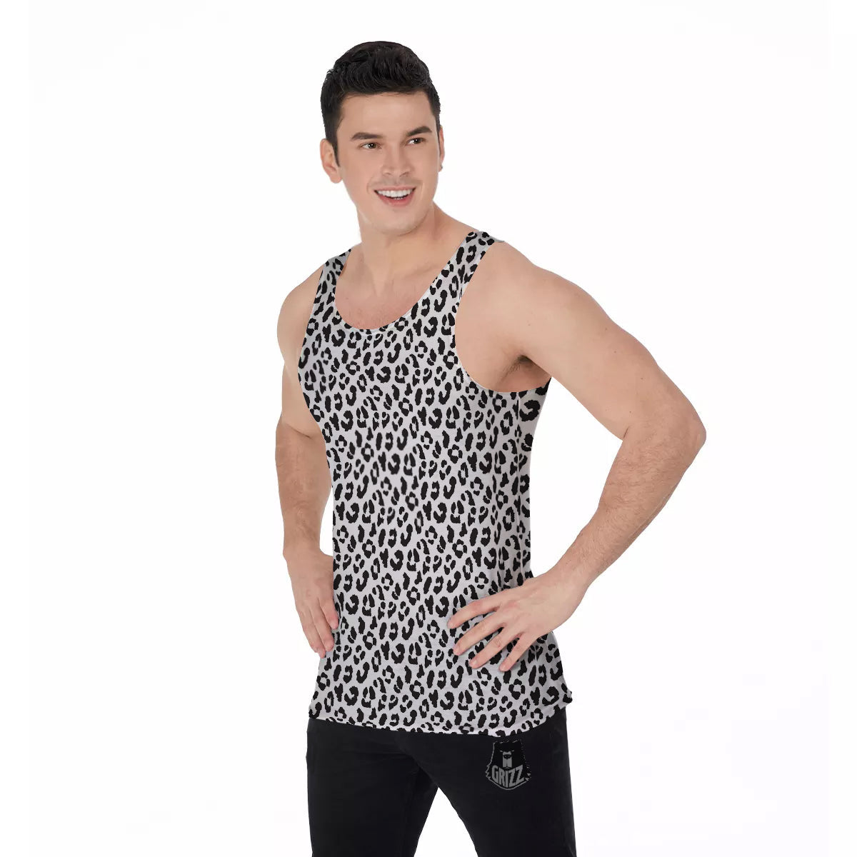 Leopard White Print Pattern Men's Tank Top-grizzshop