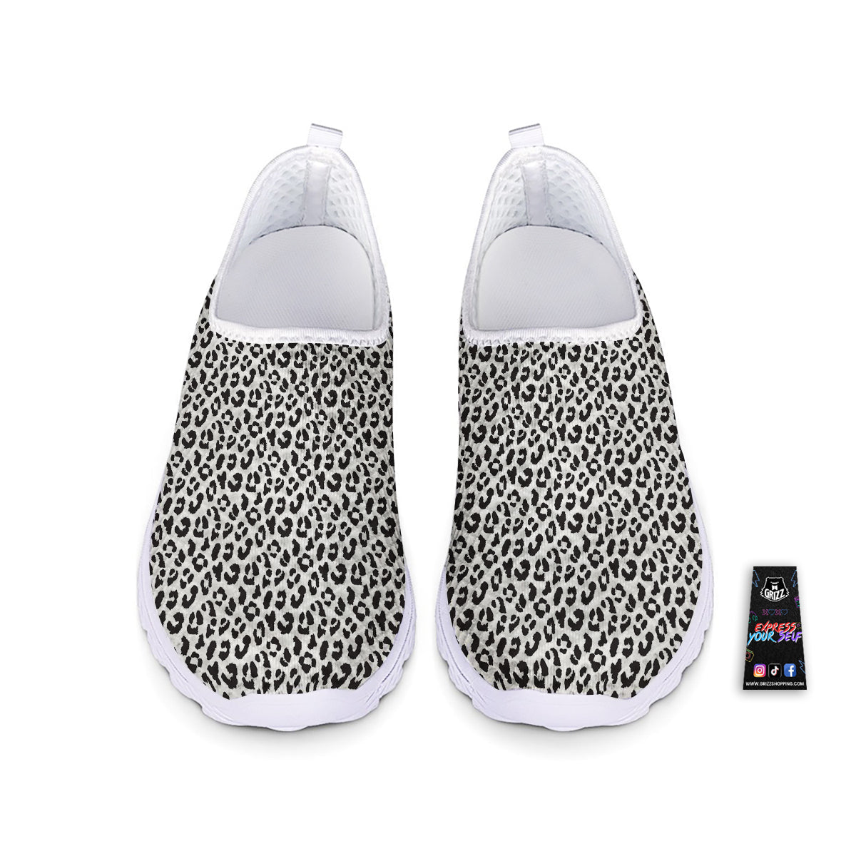 Leopard White Print Pattern Nurse Shoes-grizzshop