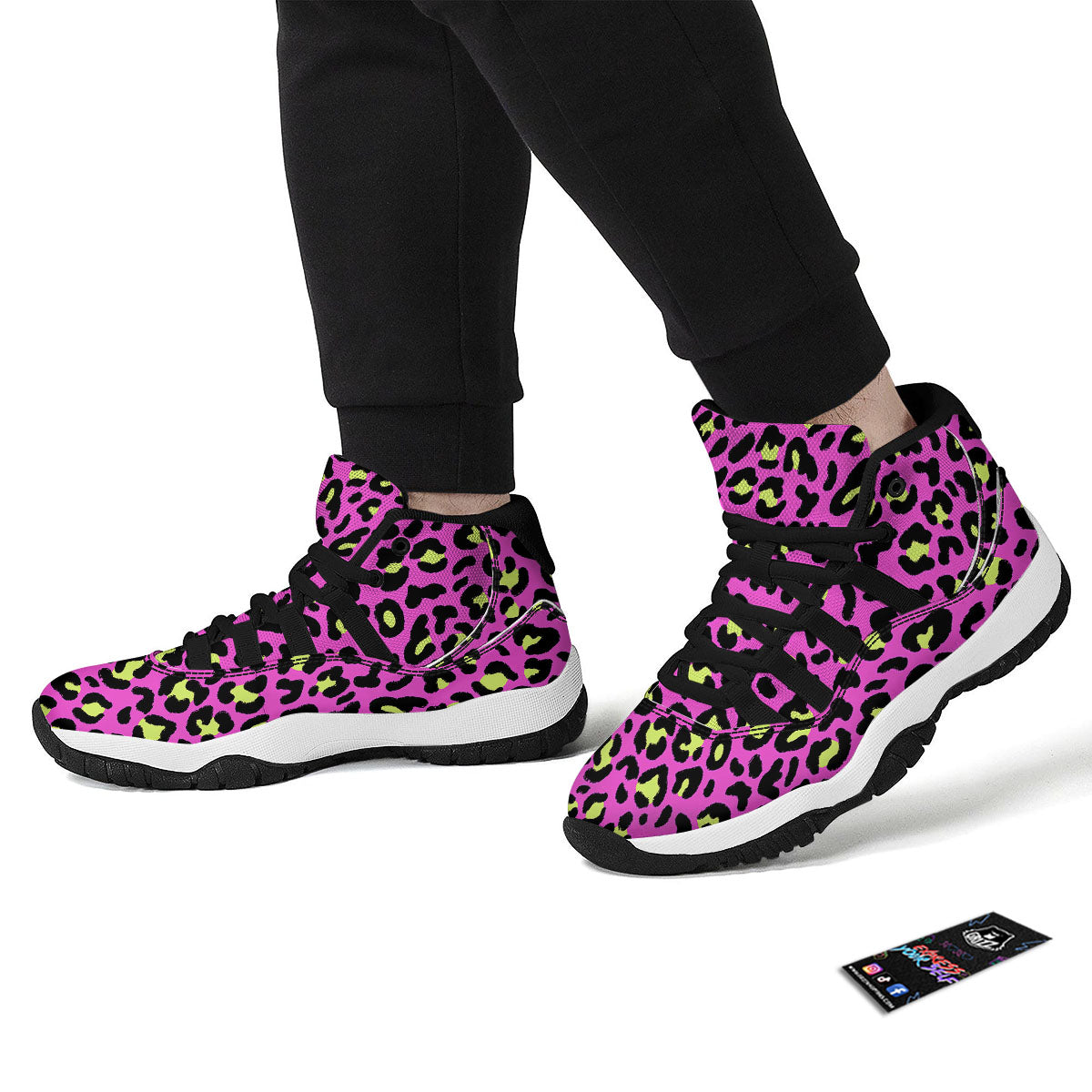 Leopard Yellow And Pink Print Black Bball Shoes-grizzshop