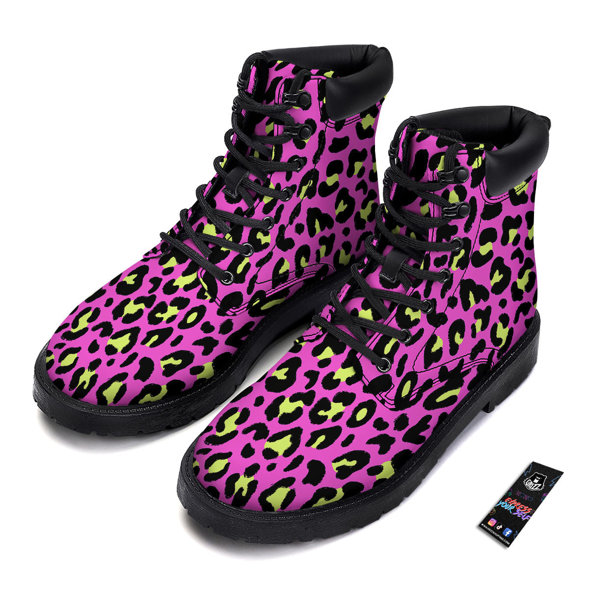 Leopard Yellow And Pink Print Boots-grizzshop
