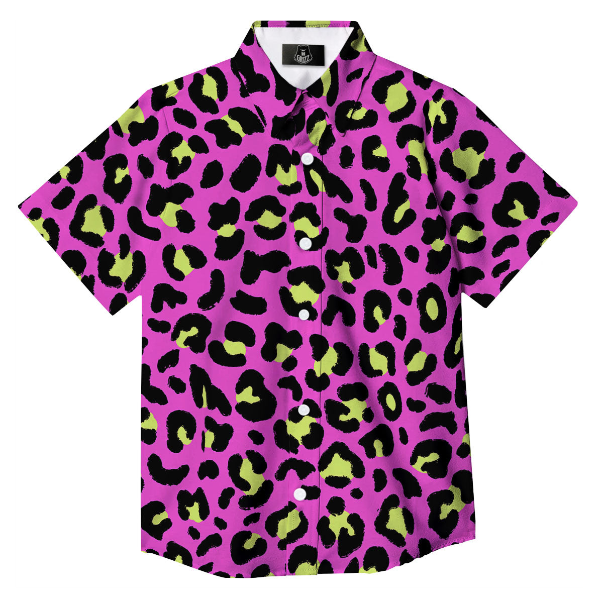 Leopard Yellow And Pink Print Button Up Shirt-grizzshop
