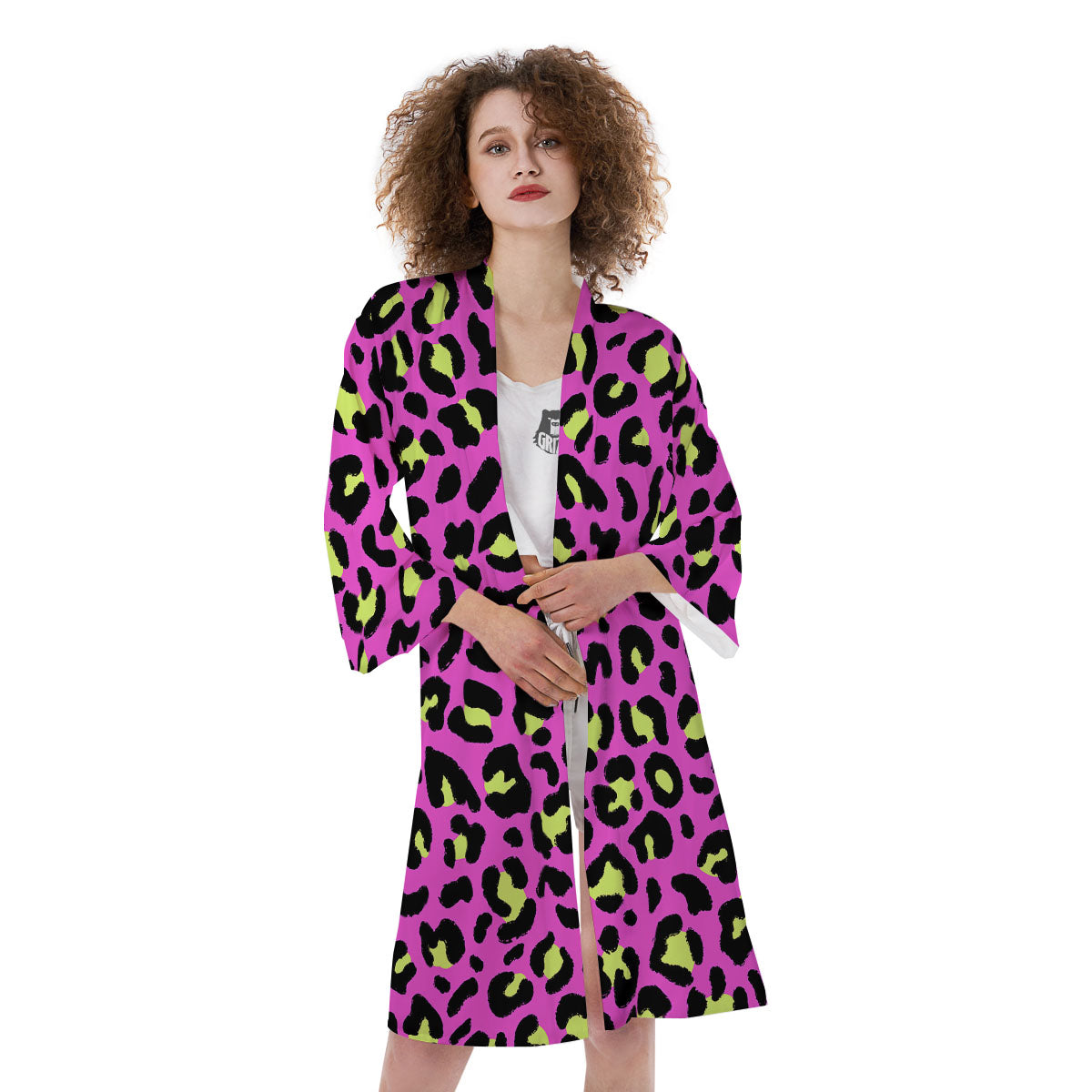 Leopard Yellow And Pink Print Kimono-grizzshop