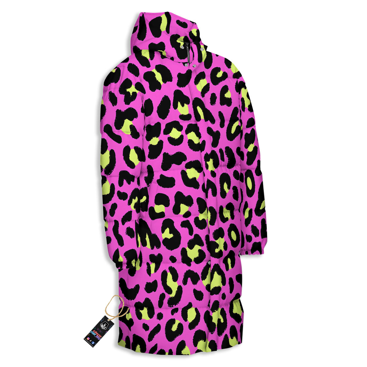 Leopard Yellow And Pink Print Long Down Jacket-grizzshop