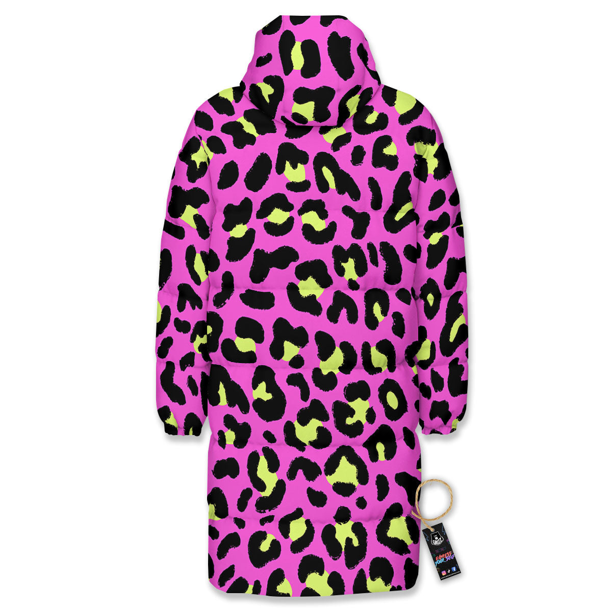 Leopard Yellow And Pink Print Long Down Jacket-grizzshop