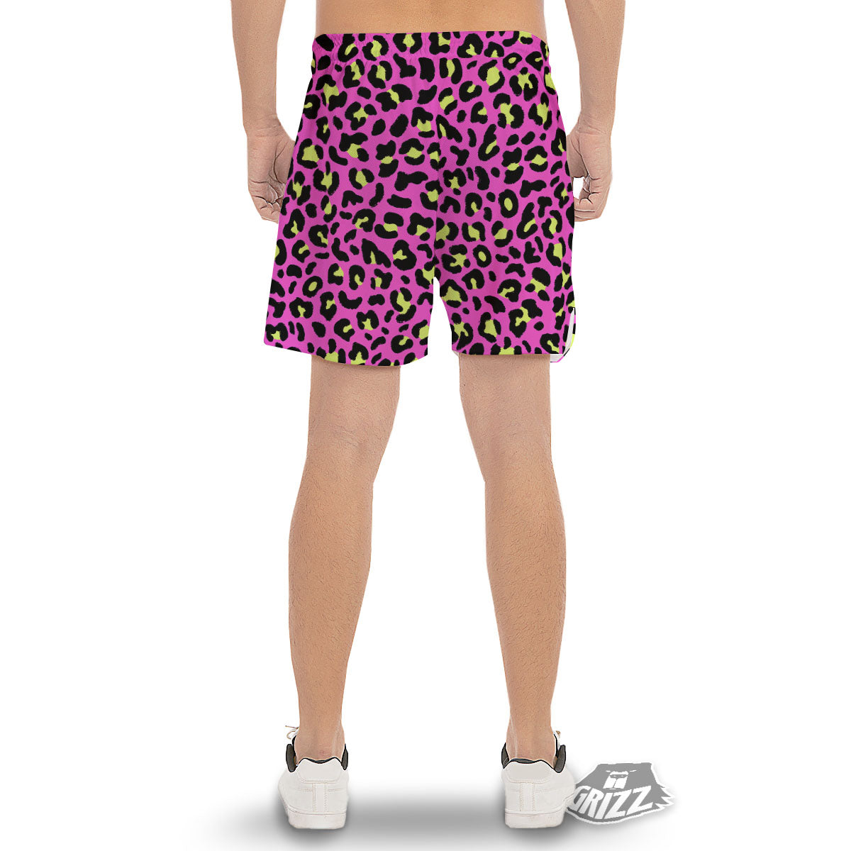 Leopard Yellow And Pink Print Men's Gym Shorts-grizzshop