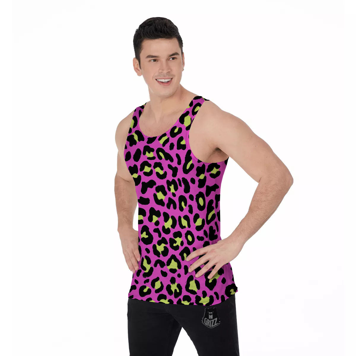 Leopard Yellow And Pink Print Men's Tank Top-grizzshop