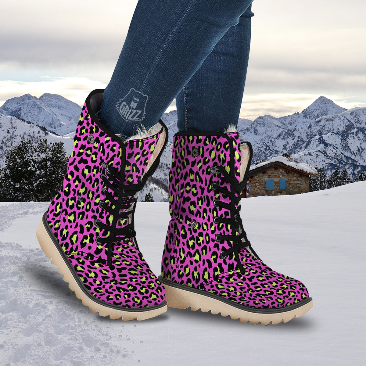 Leopard Yellow And Pink Print Snow Boots-grizzshop
