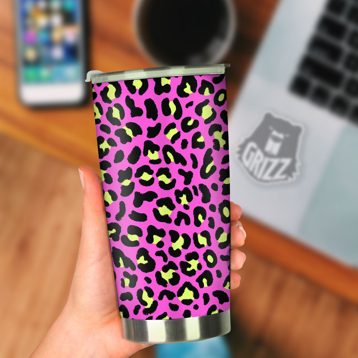 Leopard Yellow And Pink Print Tumbler-grizzshop