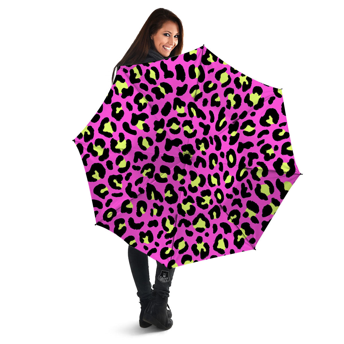 Leopard Yellow And Pink Print Umbrella-grizzshop