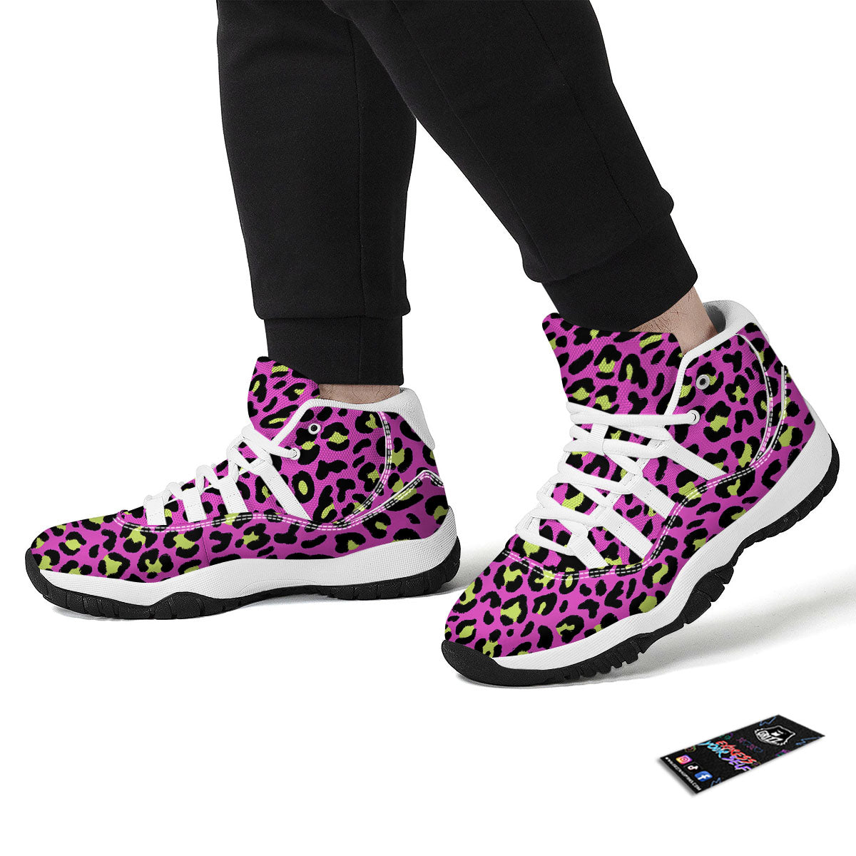 Leopard Yellow And Pink Print White Bball Shoes-grizzshop