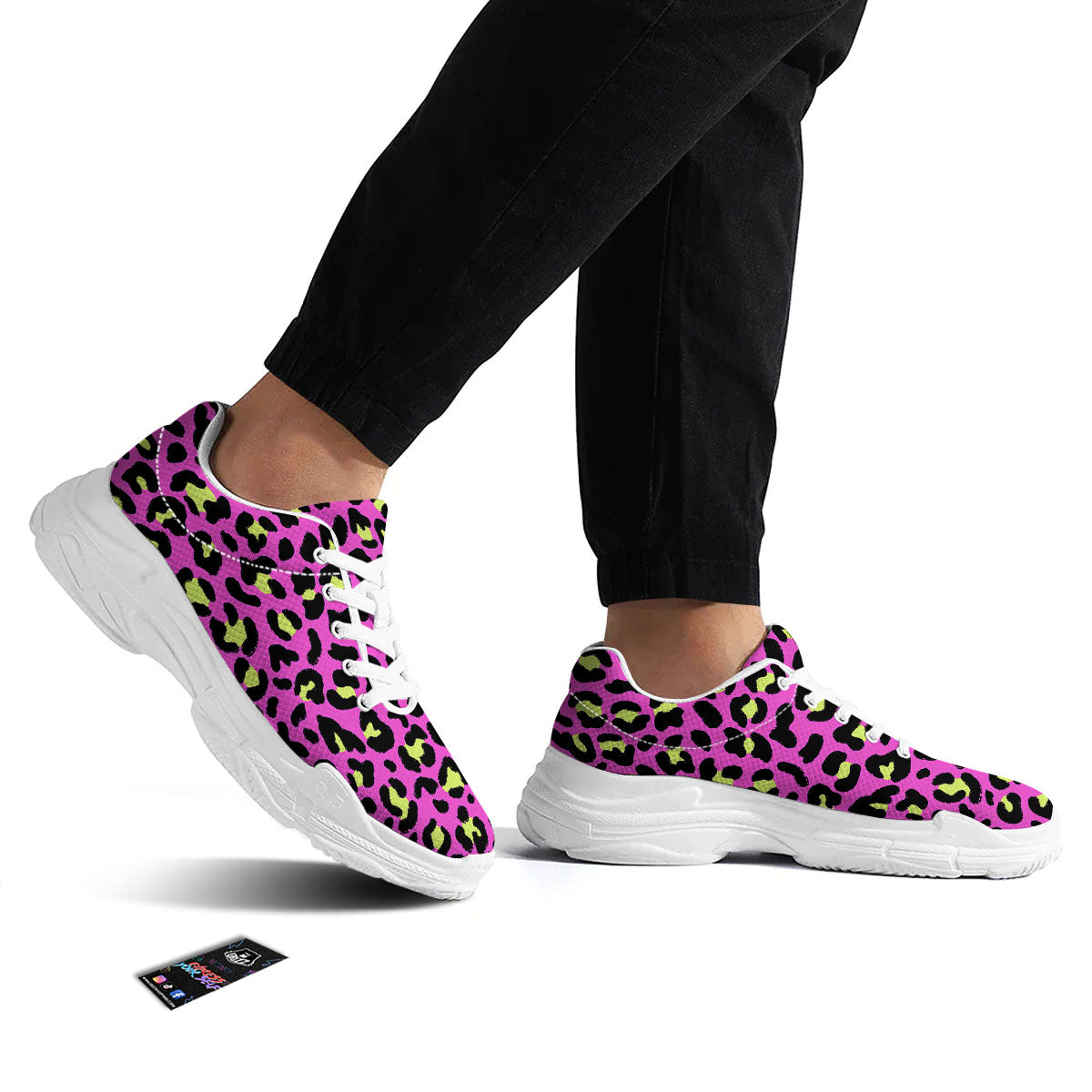 Leopard Yellow And Pink Print White Chunky Shoes-grizzshop