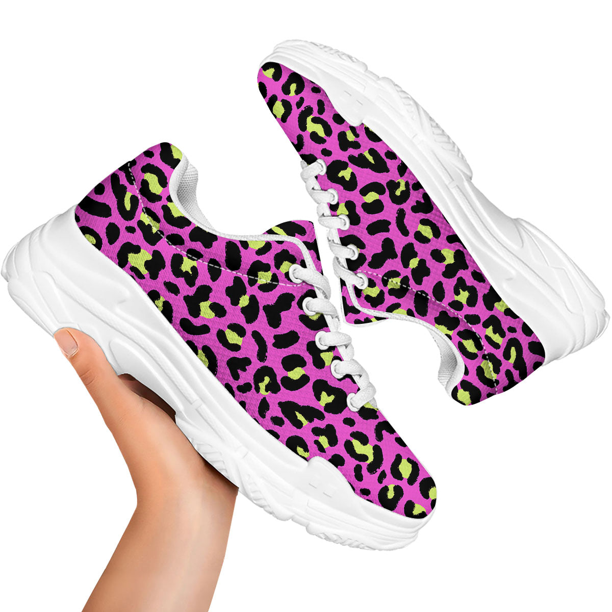 Leopard Yellow And Pink Print White Chunky Shoes-grizzshop
