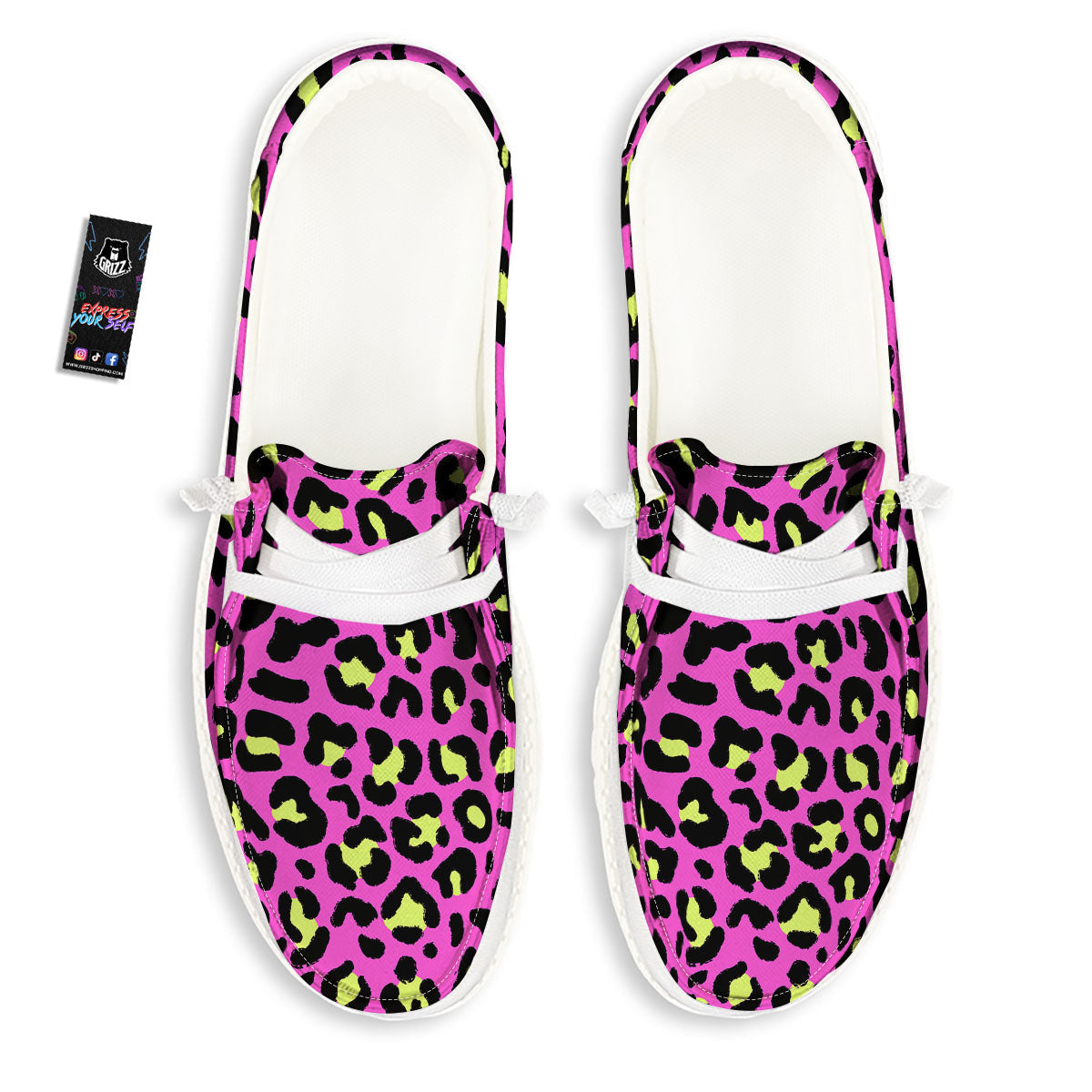 Leopard Yellow And Pink Print White Loafers-grizzshop