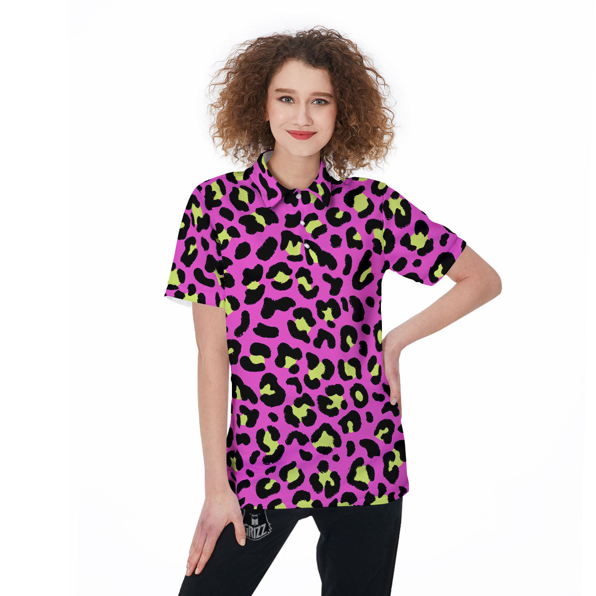 Leopard Yellow And Pink Print Women's Golf Shirts-grizzshop