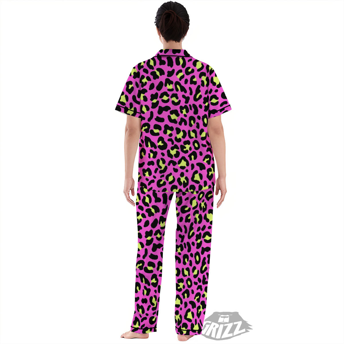 Leopard Yellow And Pink Print Women's Pajamas Set-grizzshop